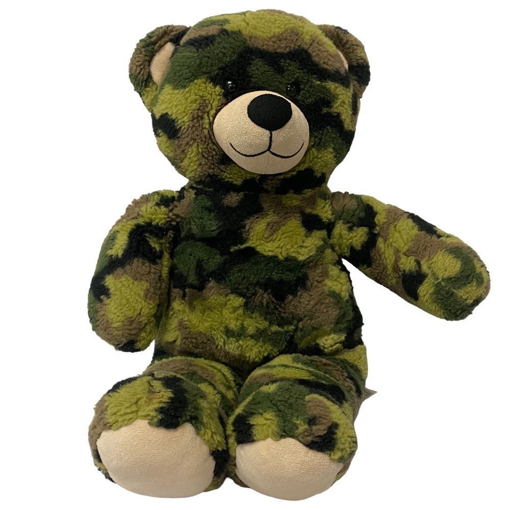 Build A Bear Camo Camouflage Green Military 17" Soft Plush Bear BABW